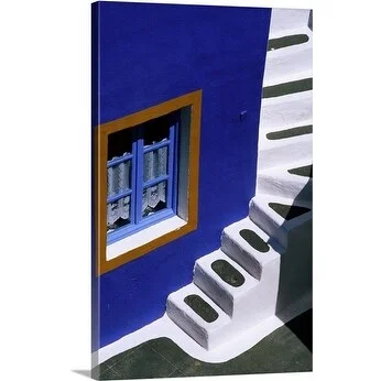 Paolo Cordelli Premium Thick-Wrap Canvas entitled Exterior white staircase with a blue wall, Santorini, Greece