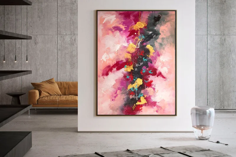 Pink Red Yellow Abstract Painting on Canvas Contemporary Art Kp082