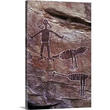 Premium Thick-Wrap Canvas entitled Aboriginal Rock Art, animal figures on sandstone, Australia