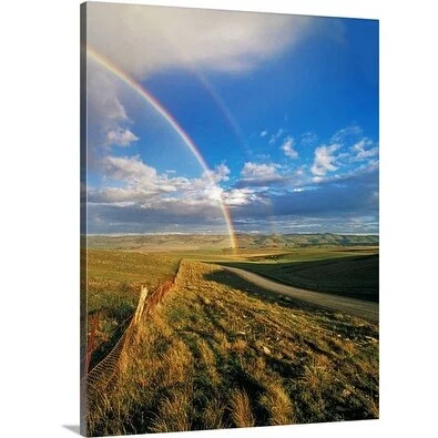 Premium Thick-Wrap Canvas entitled Double rainbow over farmland near Jamestown, South Australia