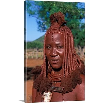 Premium Thick-Wrap Canvas entitled Himba tribe woman with traditional headdress of mud covered braids, Namibia