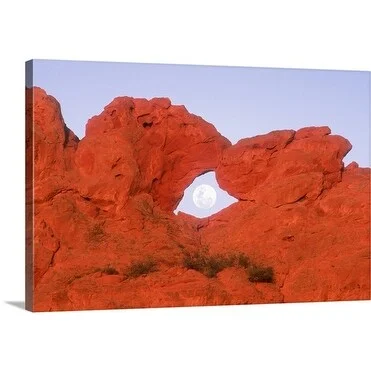 Premium Thick-Wrap Canvas entitled Kissing Camels formation with full moon in arch in Garden of the Gods, Colorado