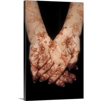 Premium Thick-Wrap Canvas entitled Muslim woman with henna painted hands, Abu Dhabi, United Arab Emirates