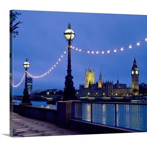 Premium Thick-Wrap Canvas entitled Night skyline, London, England