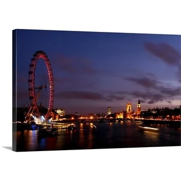 Premium Thick-Wrap Canvas entitled River Thames and the London skyline after dark