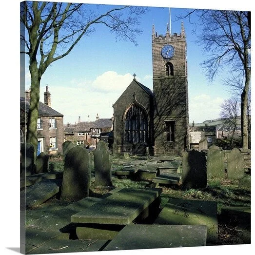 Premium Thick-Wrap Canvas entitled St Michaels church and graveyard in Haworth, Haworth, West Yorkshire, England.