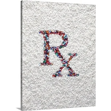 Premium Thick-Wrap Canvas entitled The Rx symbol formed by colored pills surrounded by white pills