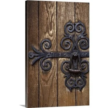 Premium Thick-Wrap Canvas entitled Wrought iron handle on door, Bath, Bath, Avon, England.