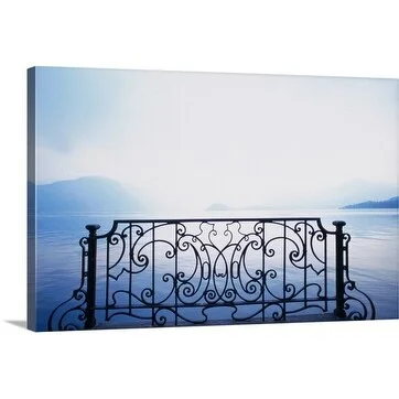 Rocco Fasano Premium Thick-Wrap Canvas entitled Iron decorative gate on the water in Italy, Lake Como