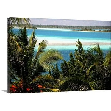 Uros Ravbar Premium Thick-Wrap Canvas entitled Ocean view with palm trees, Mexico, Quintana Roo