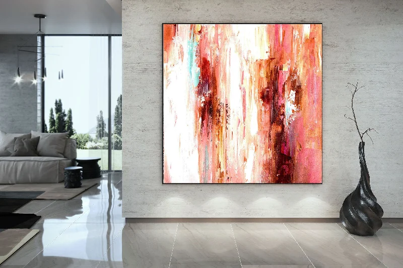 White Pink Red Abstract Painting for Dining Room Kp104