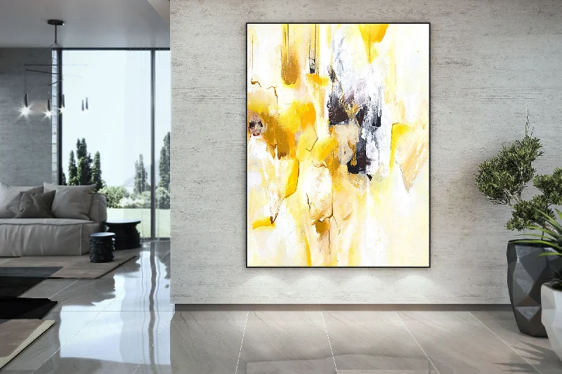 Yellow And White  Abstract Painting Textured Artwork Kp097